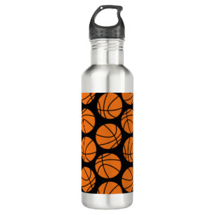 Classic Basketball Pattern on Black Stainless Steel Water Bottle