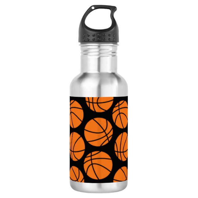 Classic Basketball Pattern on Black Stainless Steel Water Bottle (Front)