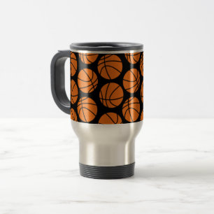 Classic Basketball Pattern on Black Travel Mug