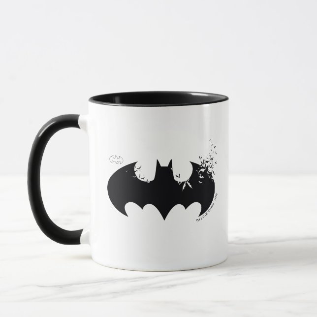 Classic Batman Logo Dissolving Into Bats Mug (Left)