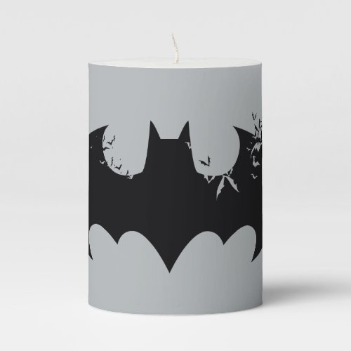 Classic Batman Logo Dissolving Into Bats Pillar Candle