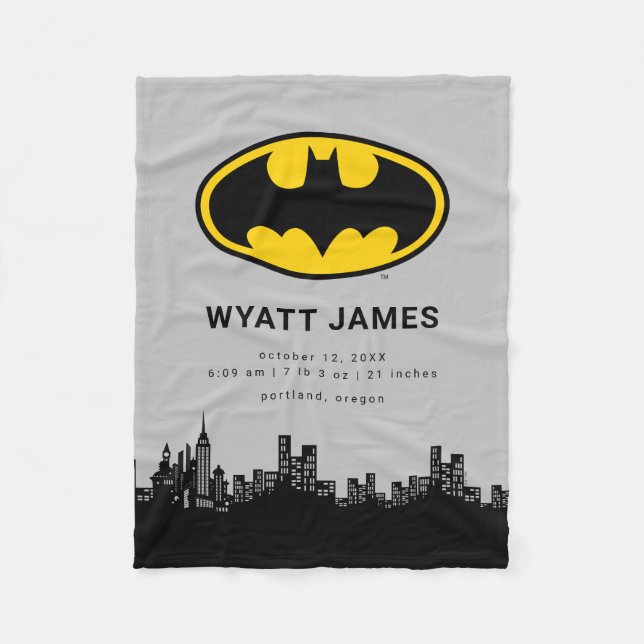 Classic Batman Symbol | New Baby Birth Stats Fleece Blanket (Front)