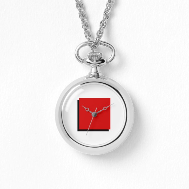 Classic Bauhaus Art Red Square Necklace Watch (Front)