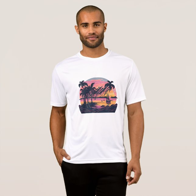 Classic beach and boat pink T-Shirt (Front Full)