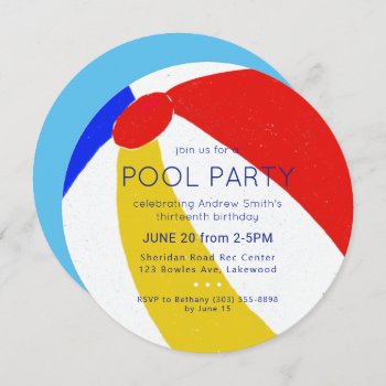 Classic Beach Ball Pool Party Birthday Invitation by 2BirdStone at Zazzle