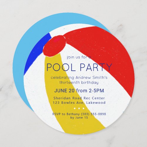 Classic Beach Ball pool Party Birthday Invitation
