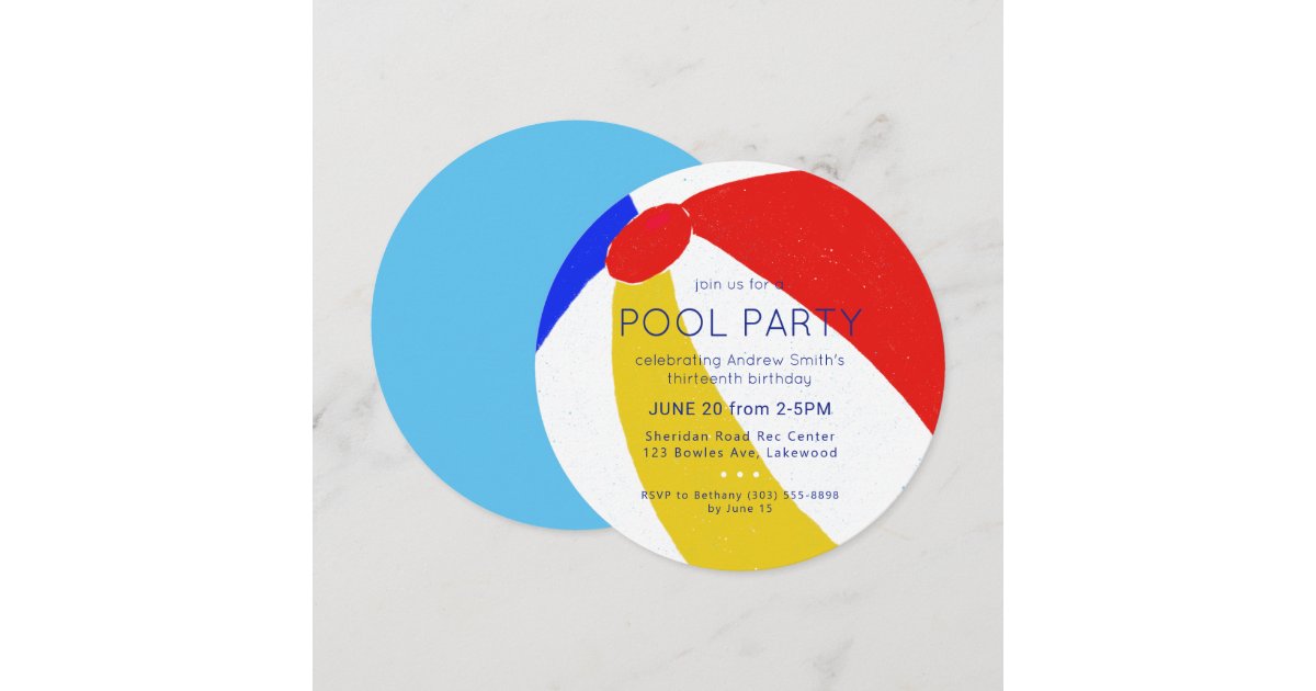 Classic Beach Ball pool Party Birthday Invitation Zazzle