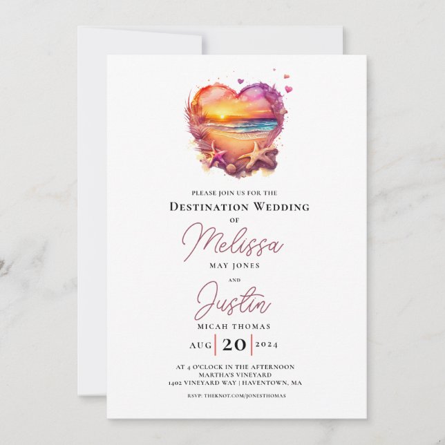 Classic Beach Heart Wedding Invitation (Front)
