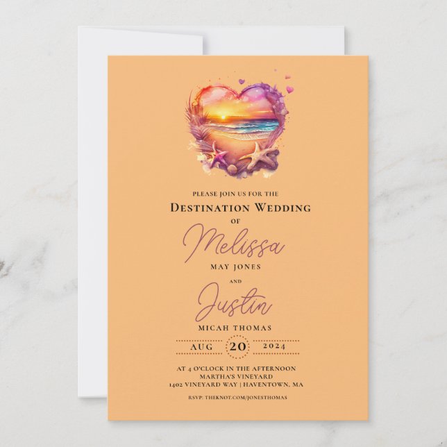 Classic Beach Heart Wedding Invitation (Front)