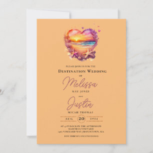 Classic Beach Heart Wedding Invitation