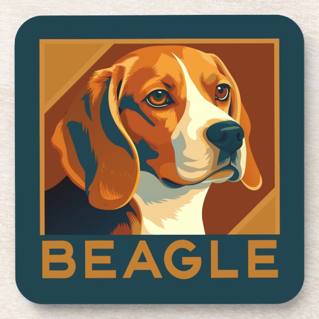 Classic Beagle Portrait Retro Style Beverage Coaster (Front)