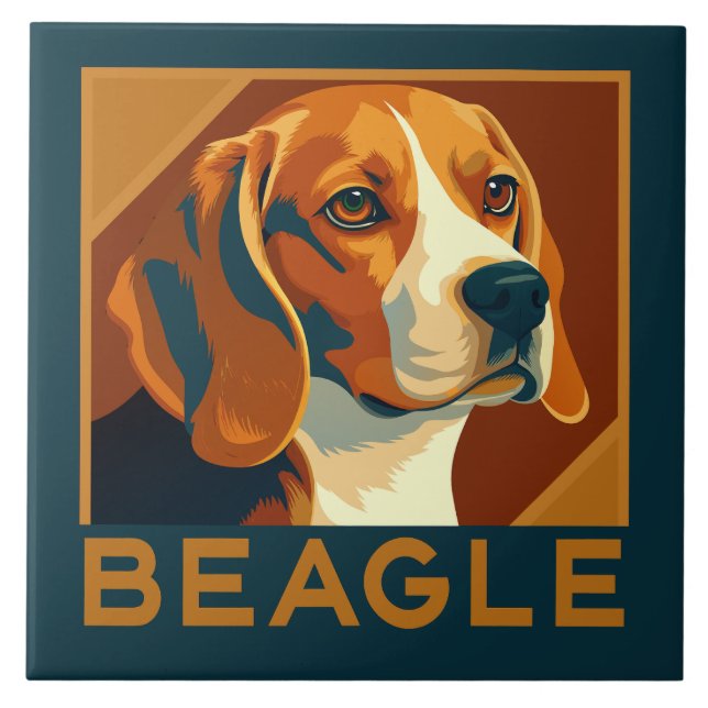 Classic Beagle Portrait Retro Style Ceramic Tile (Front)