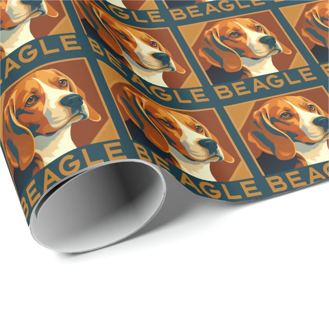 Classic Beagle Portrait Retro Style Wrapping Paper (Roll Corner)