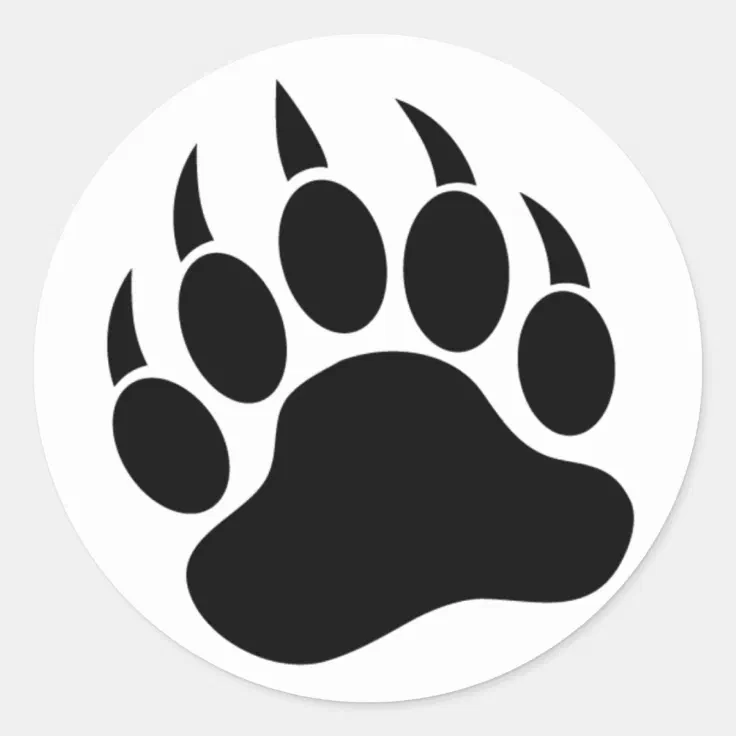 Classic Bear Paw/Claw in black and white -Sticker Classic Round Sticker |  Zazzle