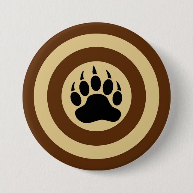 Classic Bear Paw in Super Hero Shield Pinback Button (Front)
