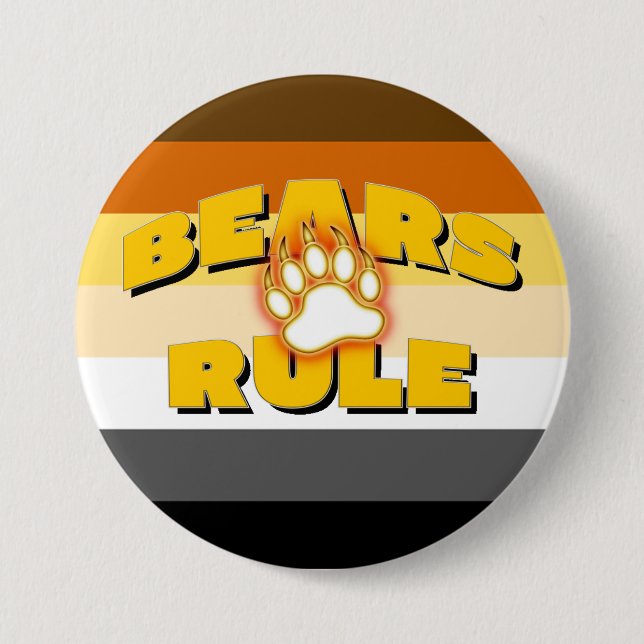 Classic Bear Pride Flag Bears Rule Bear Paw Button (Front)