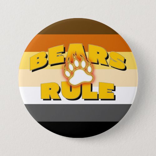 Classic Bear Pride Flag Bears Rule Bear Paw Button