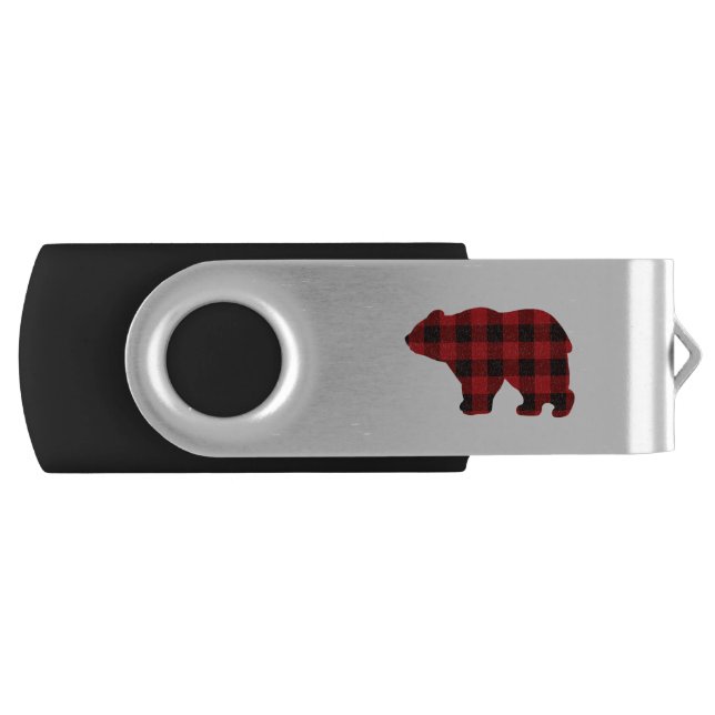 Classic bear silhouette red black plaid [pattern  flash drive (Front)