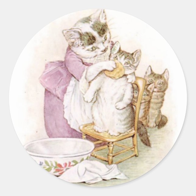 Classic Beatrix Potter Cute Kitten Classic Round Sticker (Front)