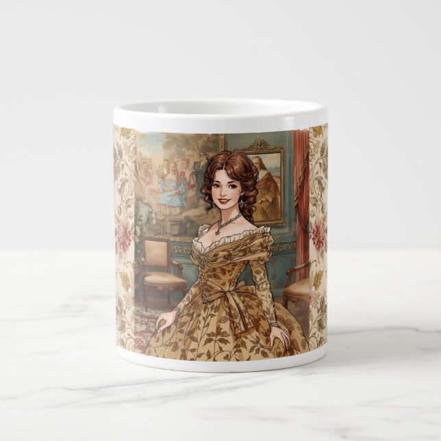 Classic, Beautiful Lady ,Victorian Charm Giant Coffee Mug (Front)