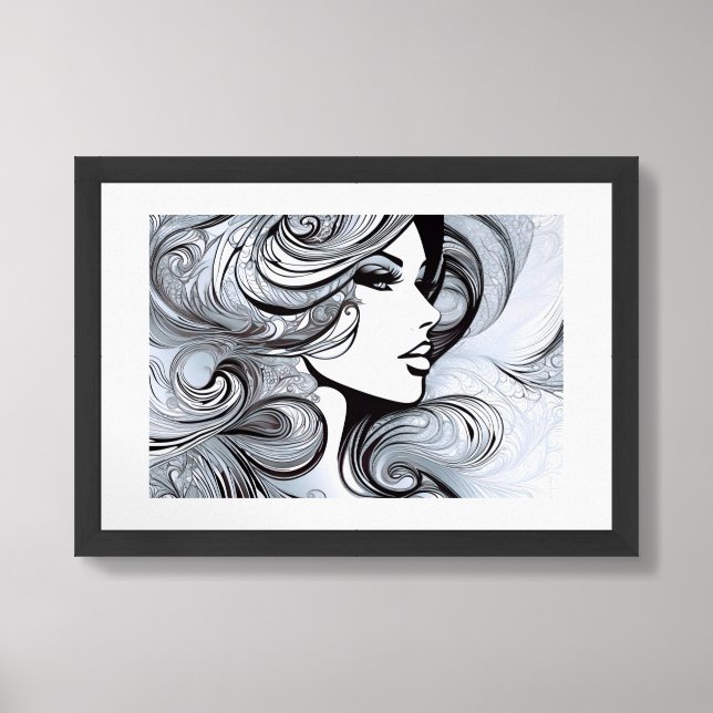 Classic Beauty: Modern Woman in Black & White Framed Art (Framed Front)