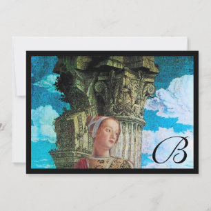 CLASSIC BEAUTY MONOGRAM ,bright antique blue black Invitation