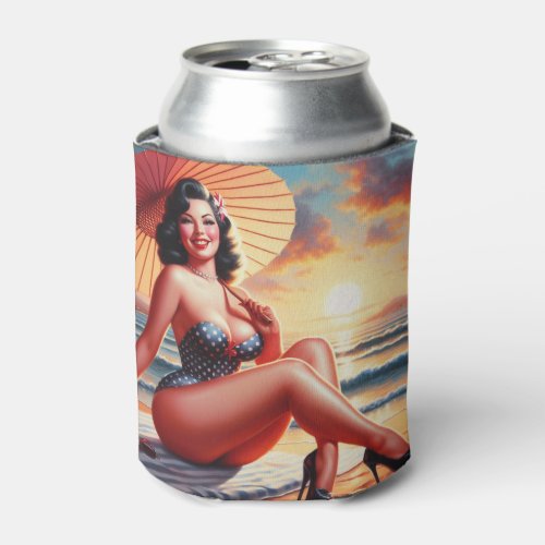 Classic Beauty Pin Up Vintage Illustration Can Cooler