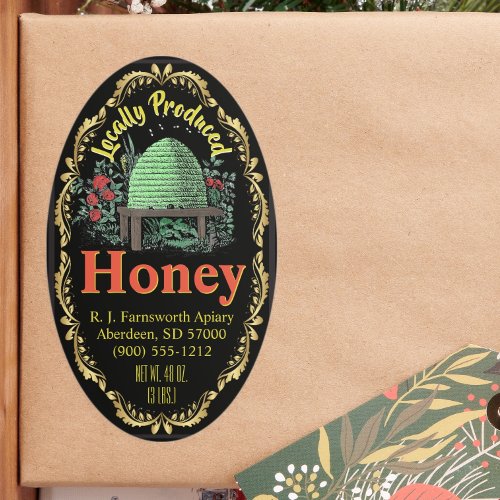 Classic Beehive Local Honey Jar Oval Sticker