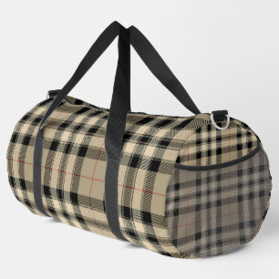 Classic Beige And Black Plaid Athletic Gym Travel Duffle Bag