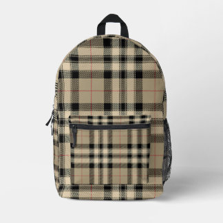 Classic Beige And Black Plaid Printed Backpack