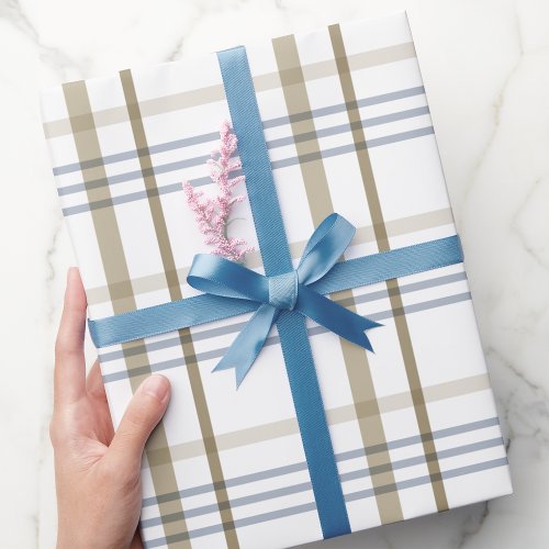 Classic Beige and Blue Plaid Pattern Wrapping Paper