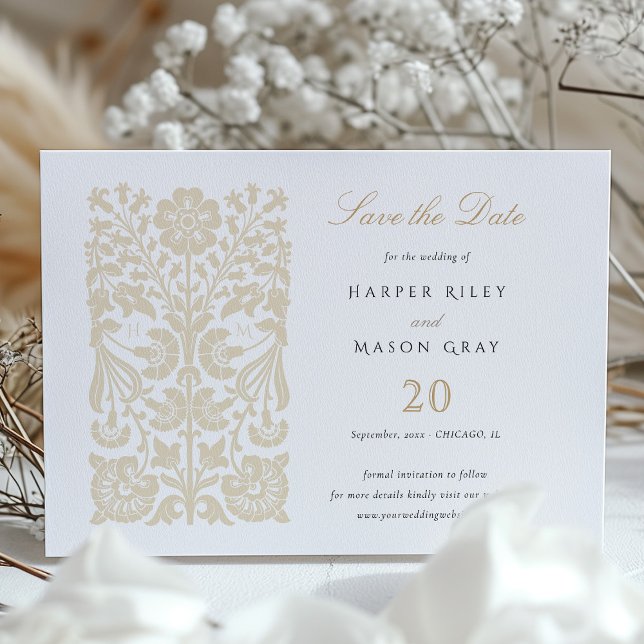 Classic Beige and Ivory Floral Save the Date Invitation (Creator Uploaded)