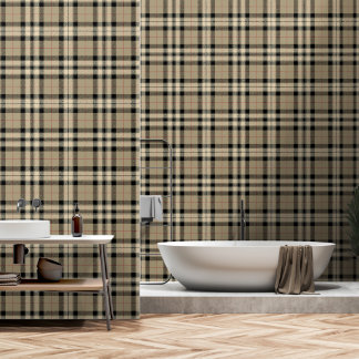 Classic Beige + Black Plaid Bathroom Wallpaper