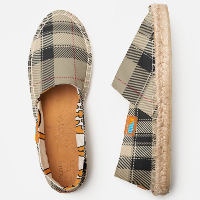 Classic Beige Black Plaid Canvas Slip On  Espadrilles (Side)
