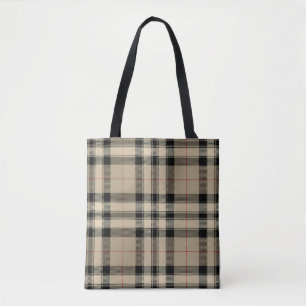 Classic Beige + Black Plaid Tote Bag