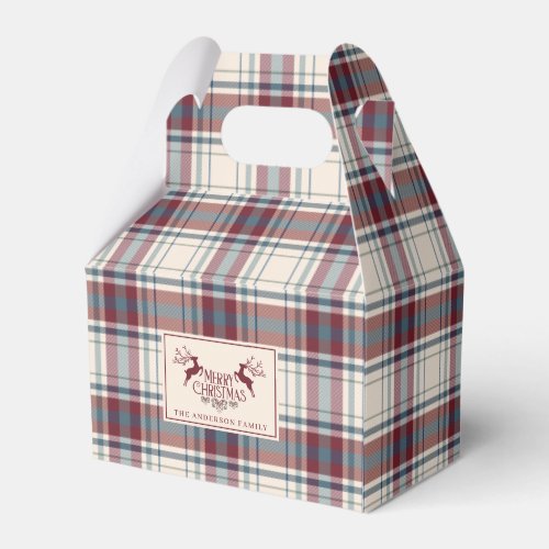 Classic Beige  Burnt Red Buffalo Plaid Christmas Favor Boxes