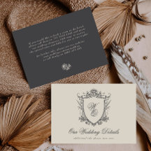 Classic Beige Charcoal Floral Crest Wedding Detail