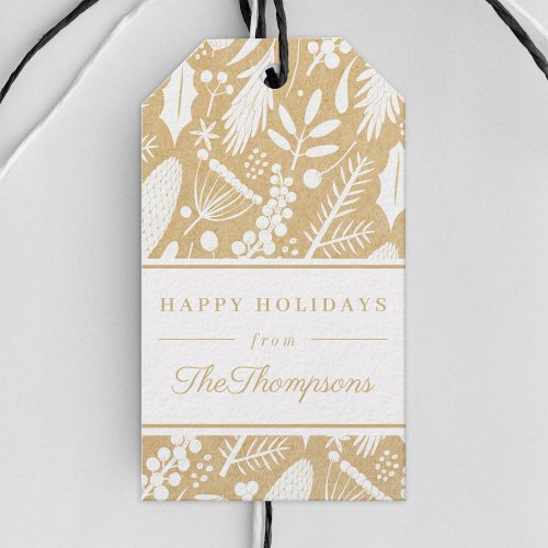 Classic Beige Christmas Foliage Happy Holidays Gift Tags