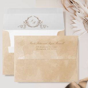 Classic Beige Cream Watercolor Monogram Wedding Envelope