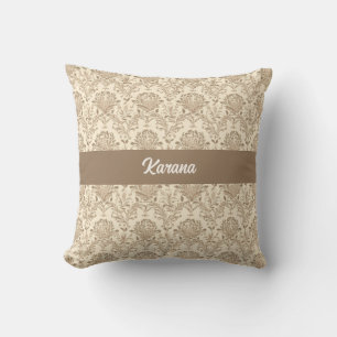 Classic Beige Damask Throw Pillow