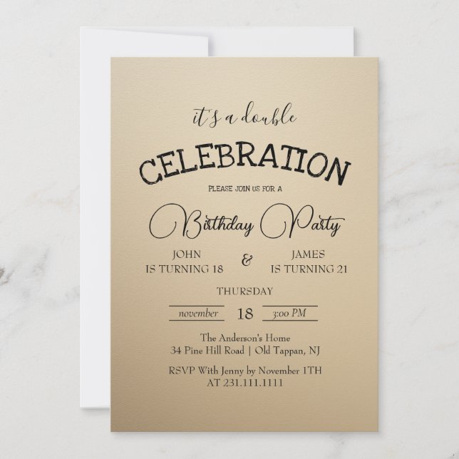 Classic Beige Double Birthday Party  Invitation (Front)