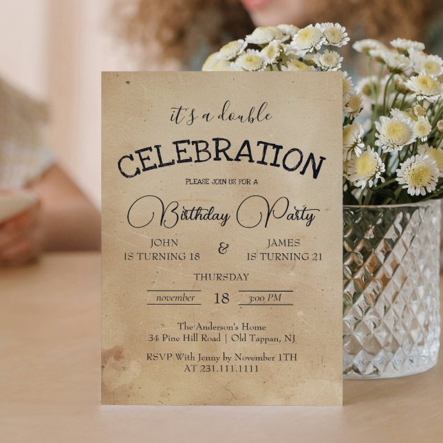 Classic Beige Double Birthday Party  Invitation (Creator Uploaded)