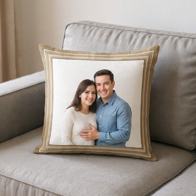 Classic Beige Frame Photo Throw Pillow (Creator Uploaded)
