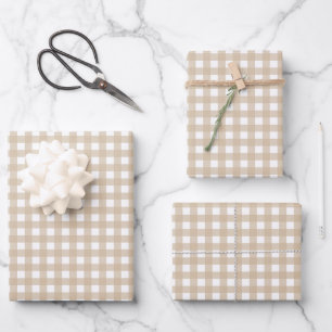Classic Beige Gingham Plaid Wrapping Paper Sheets