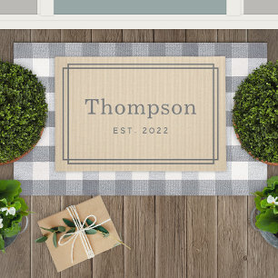 Classic Beige Gray Family Last Name Established Doormat