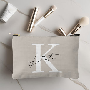 Classic Beige Monogram Bridesmaid Gift Accessory Pouch