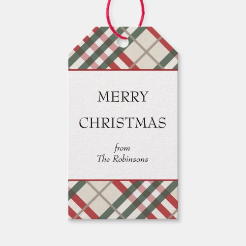 Classic Beige Red Tartan Plaid Christmas Gift Tag