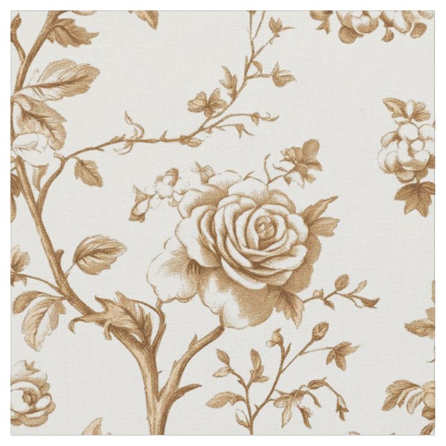 Classic Beige Rose Toile Pattern Fabric (Close Up)
