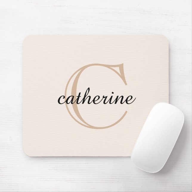 Classic Beige Script Monogram Mouse Pad (With Mouse)
