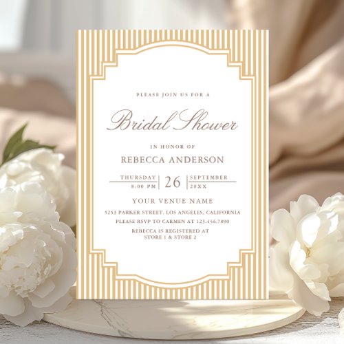 Classic Beige Tan Striped Photo Bridal Shower Invitation